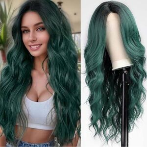 Amazon | green wavy ombré wig